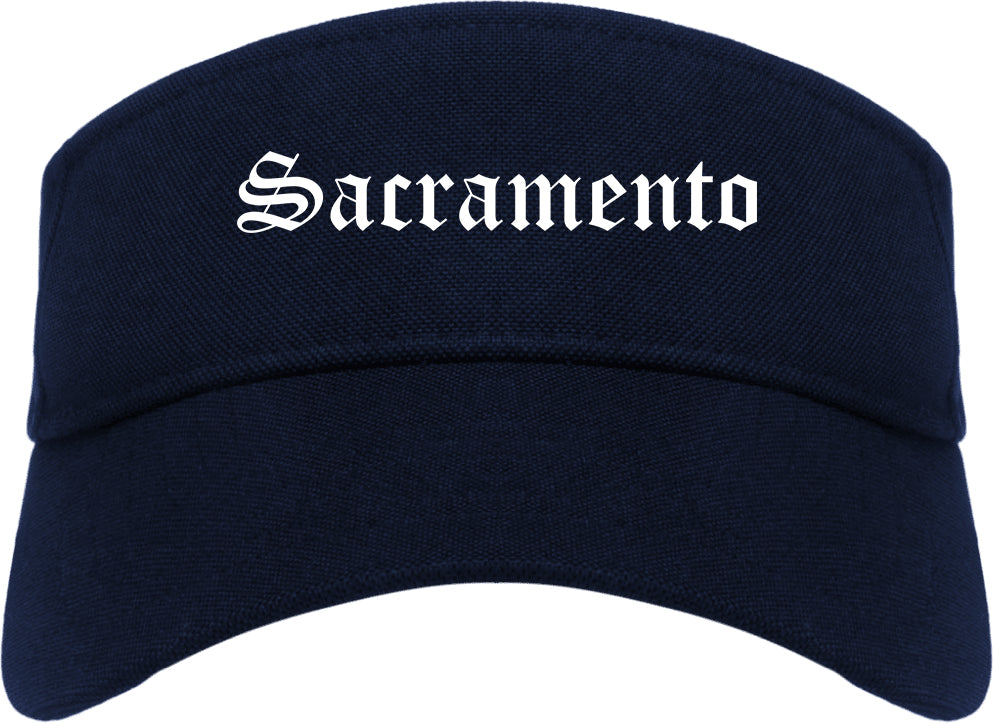 Sacramento California CA Old English Mens Visor Cap Hat Navy Blue
