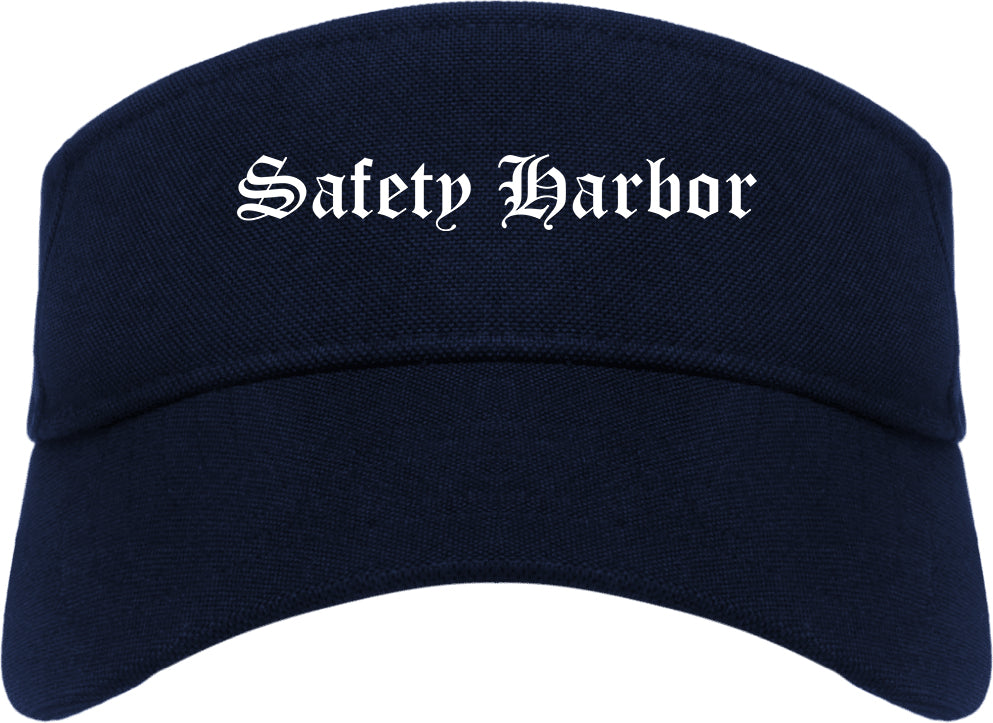 Safety Harbor Florida FL Old English Mens Visor Cap Hat Navy Blue