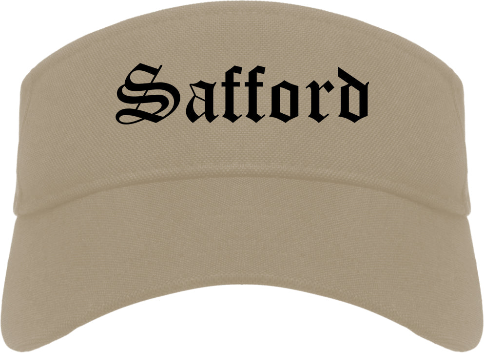 Safford Arizona AZ Old English Mens Visor Cap Hat Khaki