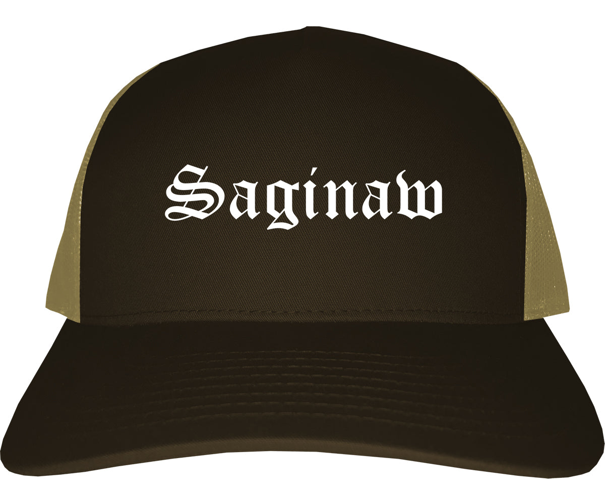 Saginaw Michigan MI Old English Mens Trucker Hat Cap Brown