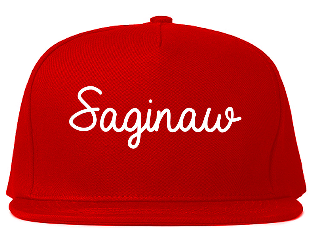 Saginaw Michigan MI Script Mens Snapback Hat Red