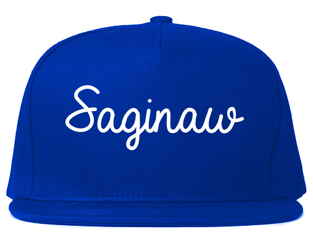 Saginaw Michigan MI Script Mens Snapback Hat Royal Blue