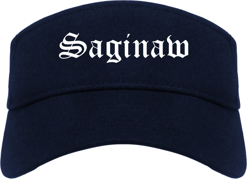 Saginaw Michigan MI Old English Mens Visor Cap Hat Navy Blue