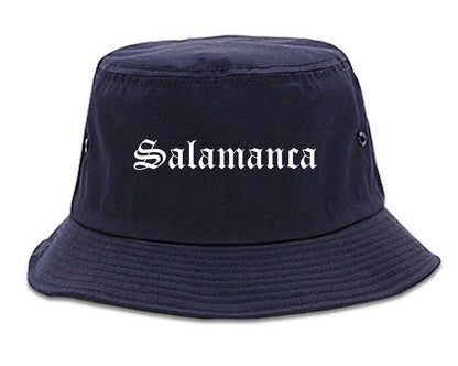 Salamanca New York NY Old English Mens Bucket Hat Navy Blue