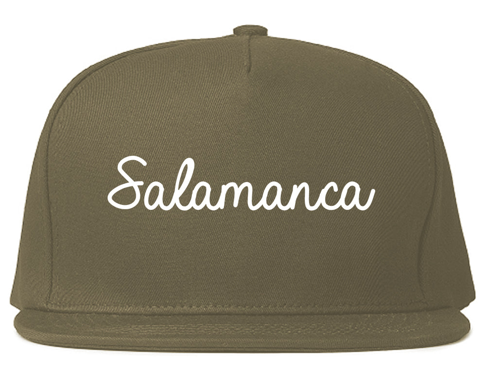 Salamanca New York NY Script Mens Snapback Hat Grey