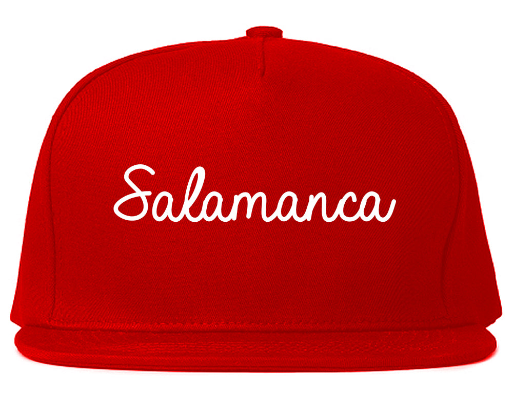 Salamanca New York NY Script Mens Snapback Hat Red