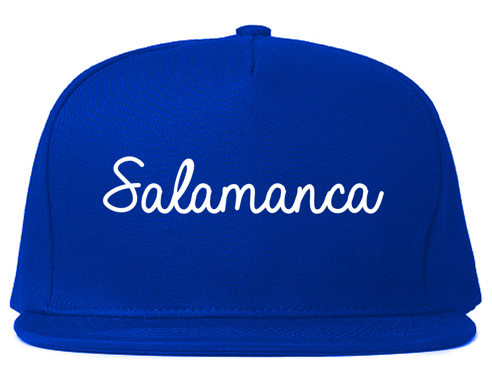 Salamanca New York NY Script Mens Snapback Hat Royal Blue