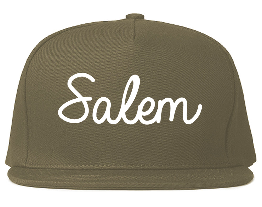 Salem Massachusetts MA Script Mens Snapback Hat Grey