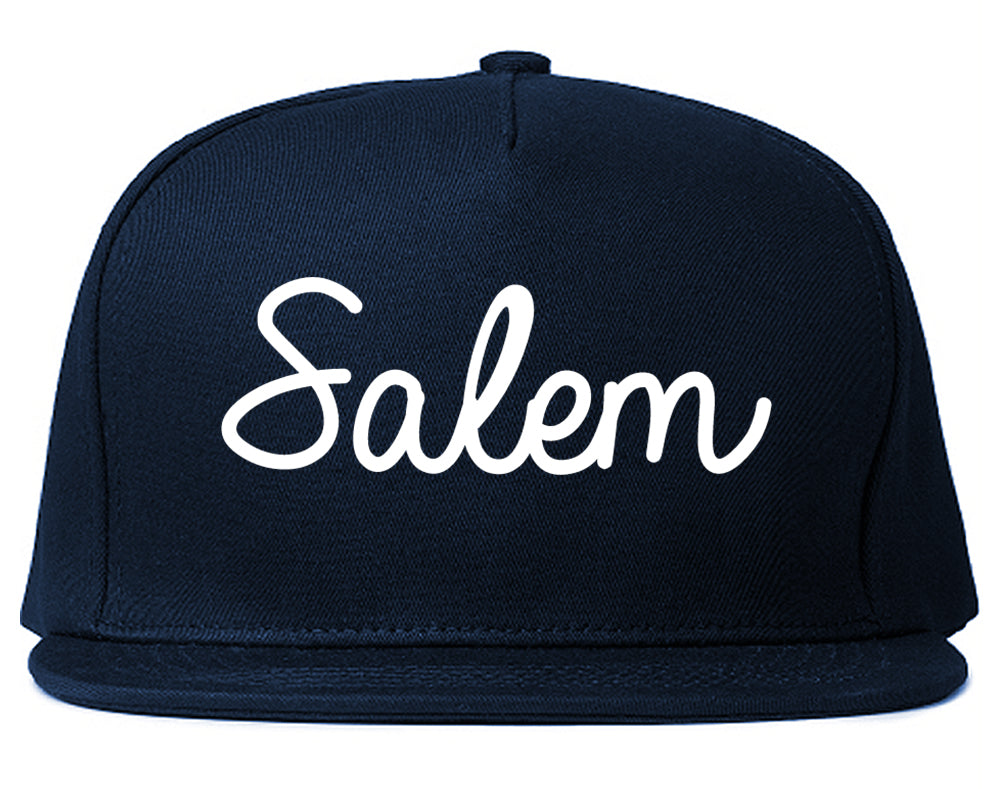 Salem Massachusetts MA Script Mens Snapback Hat Navy Blue