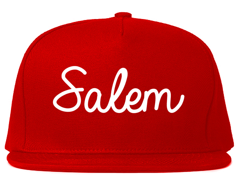 Salem Massachusetts MA Script Mens Snapback Hat Red