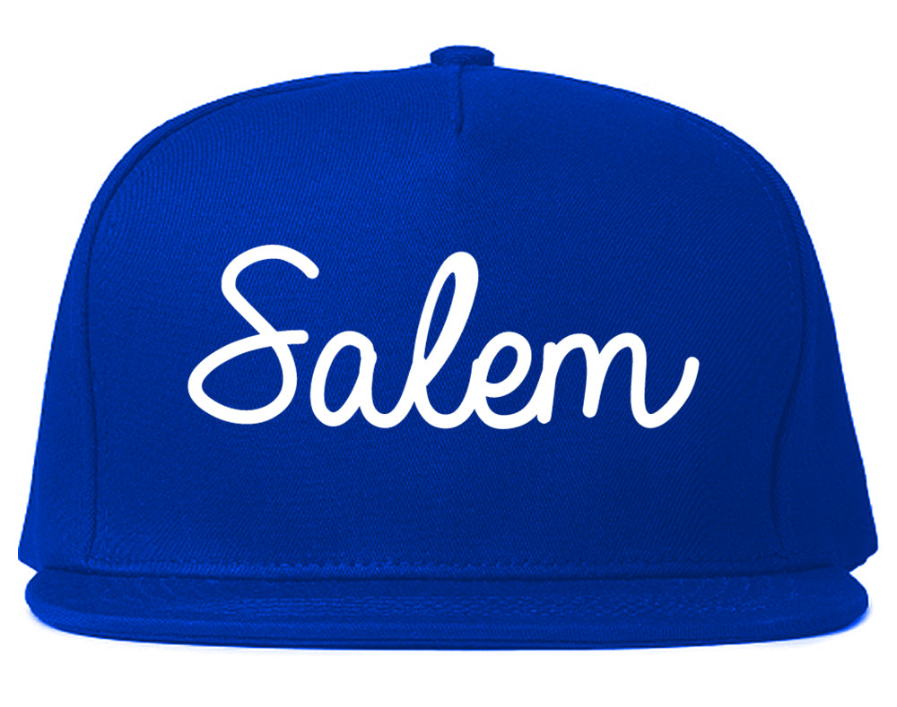 Salem Massachusetts MA Script Mens Snapback Hat Royal Blue