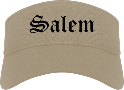 Salem Massachusetts MA Old English Mens Visor Cap Hat Khaki