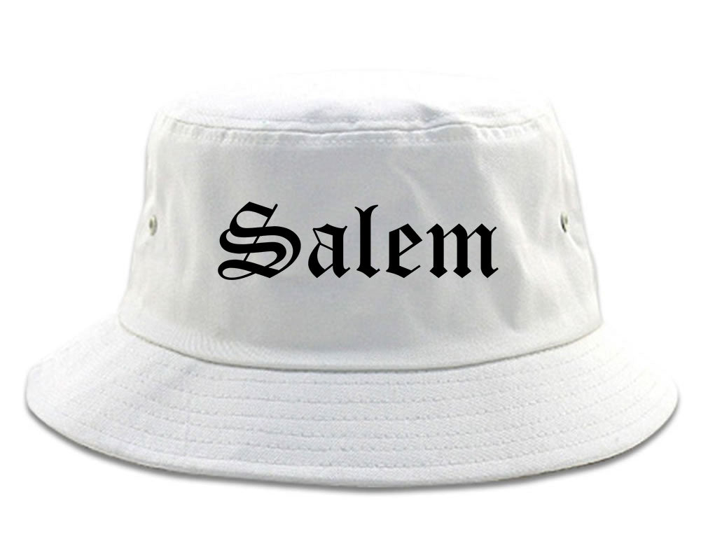 Salem Massachusetts MA Old English Mens Bucket Hat White