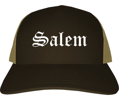 Salem Missouri MO Old English Mens Trucker Hat Cap Brown