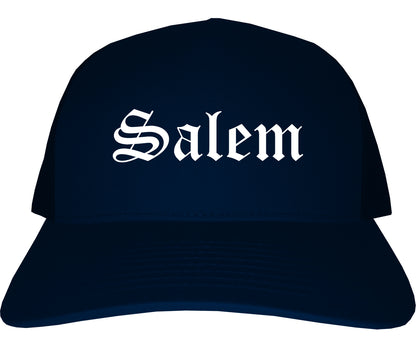Salem New Jersey NJ Old English Mens Trucker Hat Cap Navy Blue