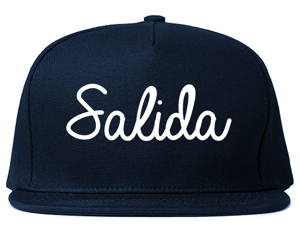 Salida Colorado CO Script Mens Snapback Hat Navy Blue