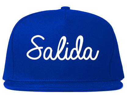 Salida Colorado CO Script Mens Snapback Hat Royal Blue