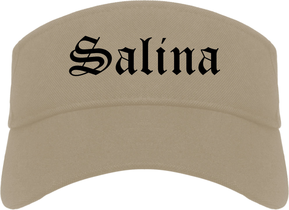Salina Kansas KS Old English Mens Visor Cap Hat Khaki