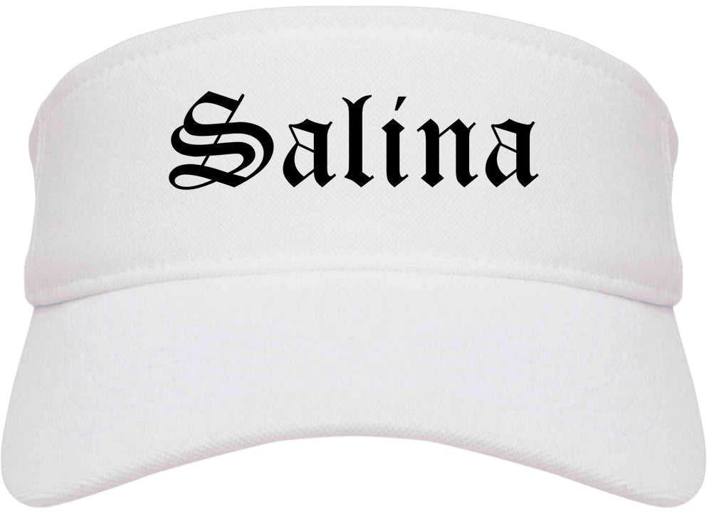 Salina Kansas KS Old English Mens Visor Cap Hat White