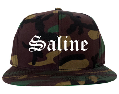 Saline Michigan MI Old English Mens Snapback Hat Army Camo