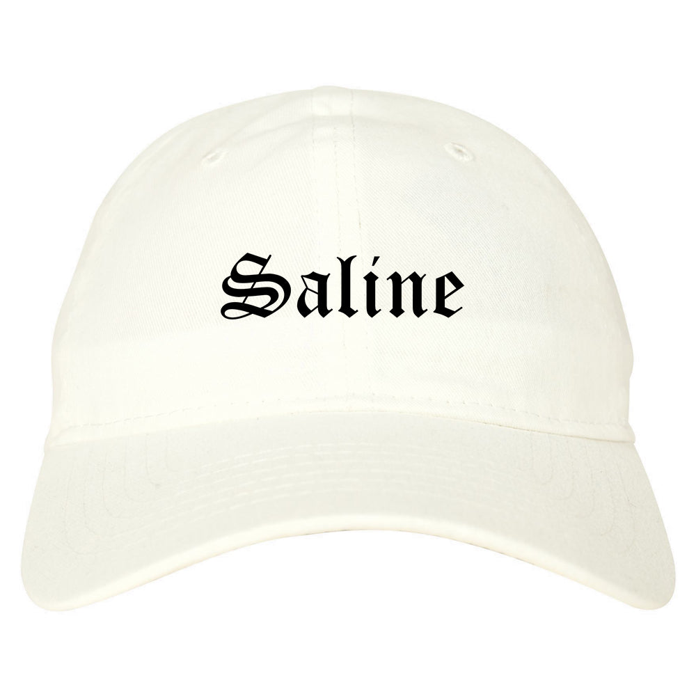Saline Michigan MI Old English Mens Dad Hat Baseball Cap White