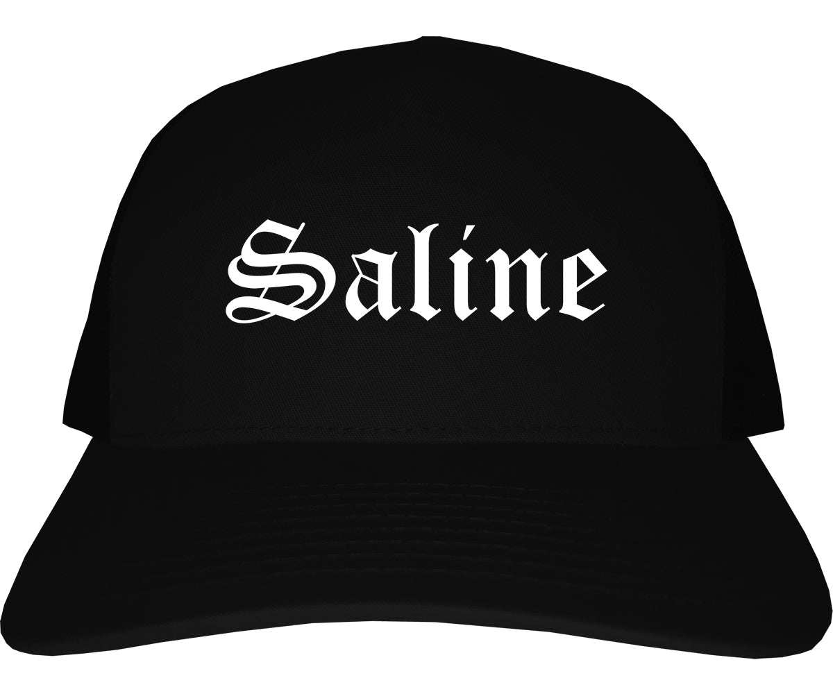 Saline Michigan MI Old English Mens Trucker Hat Cap Black