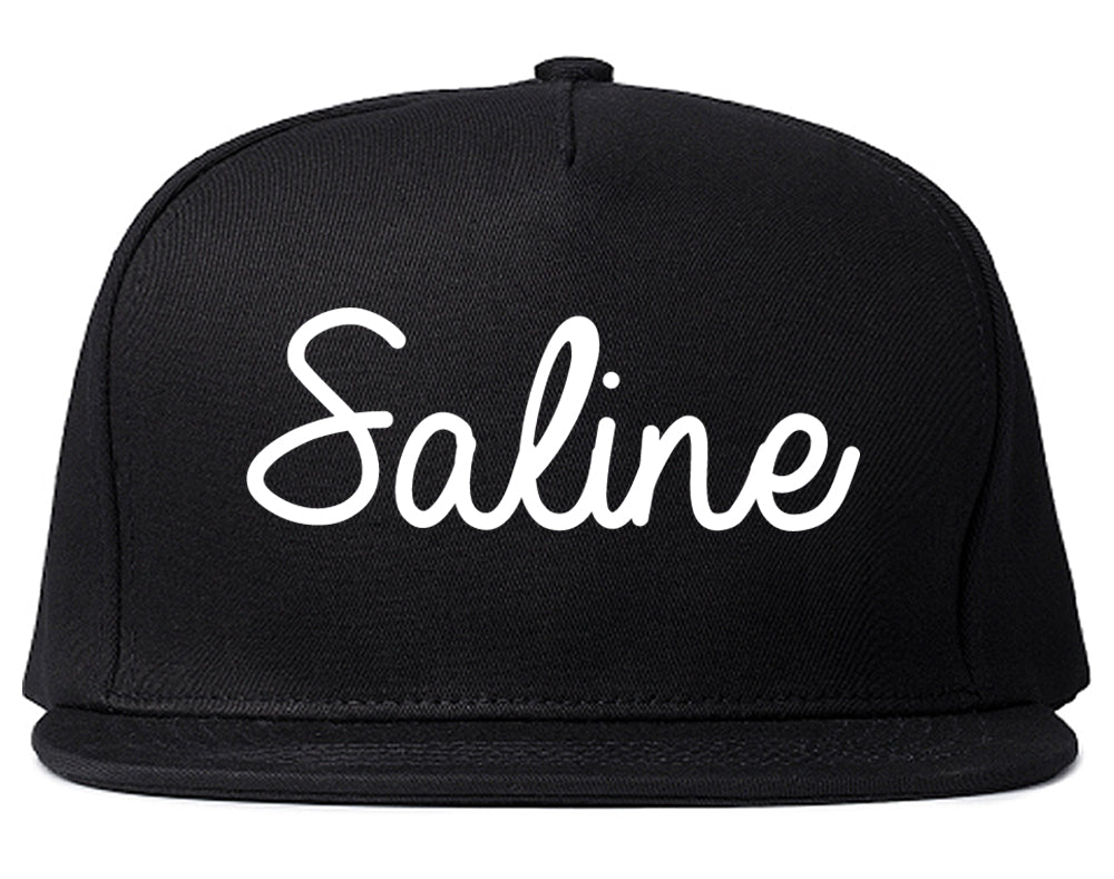 Saline Michigan MI Script Mens Snapback Hat Black