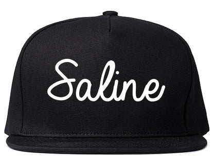 Saline Michigan MI Script Mens Snapback Hat Black