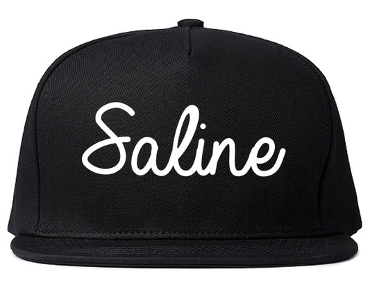Saline Michigan MI Script Mens Snapback Hat Black