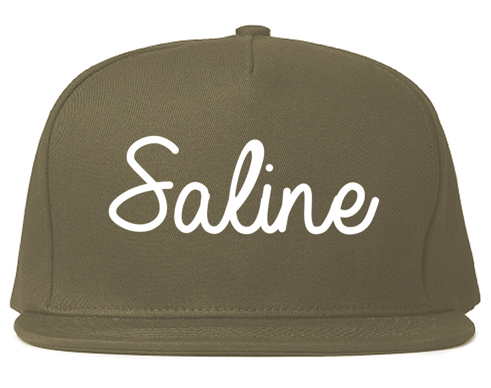 Saline Michigan MI Script Mens Snapback Hat Grey