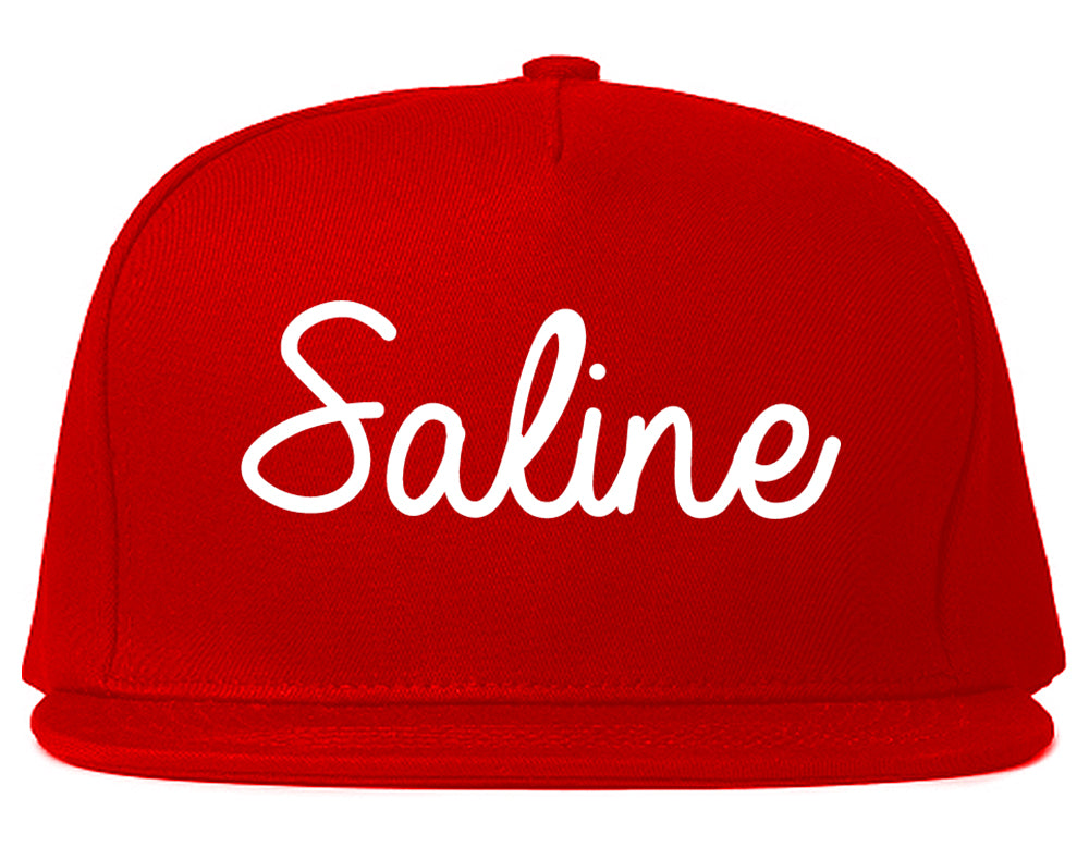 Saline Michigan MI Script Mens Snapback Hat Red