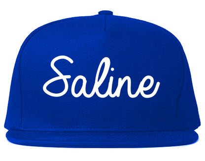 Saline Michigan MI Script Mens Snapback Hat Royal Blue