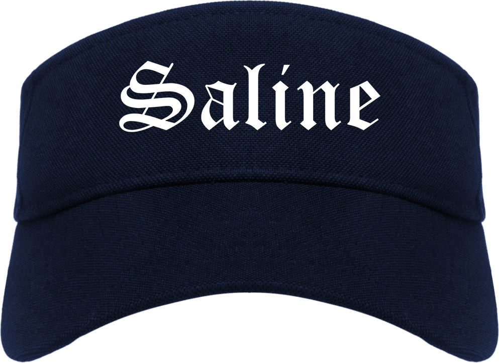 Saline Michigan MI Old English Mens Visor Cap Hat Navy Blue