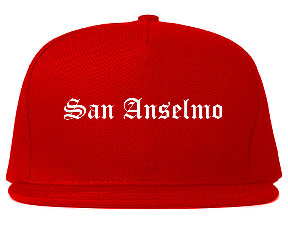 San Anselmo California CA Old English Mens Snapback Hat Red