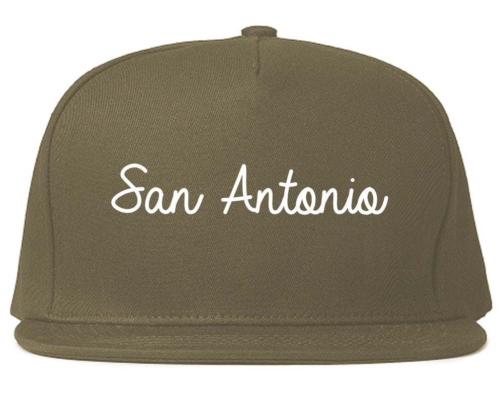 San Antonio Texas TX Script Mens Snapback Hat Grey