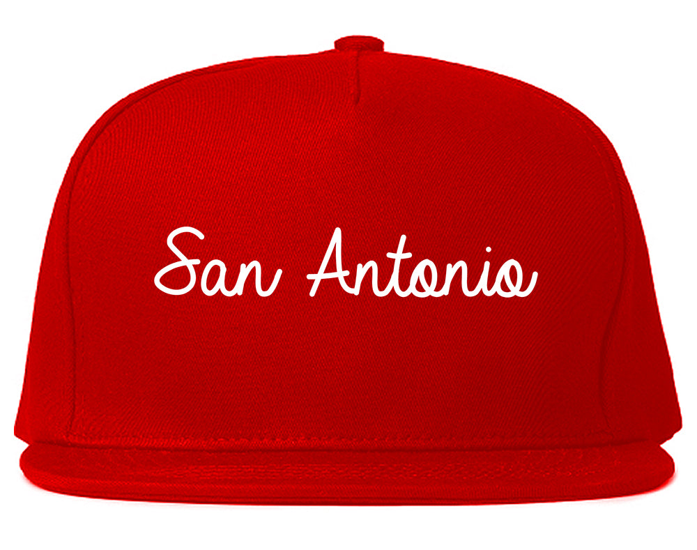 San Antonio Texas TX Script Mens Snapback Hat Red