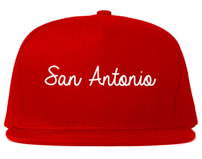 San Antonio Texas TX Script Mens Snapback Hat Red