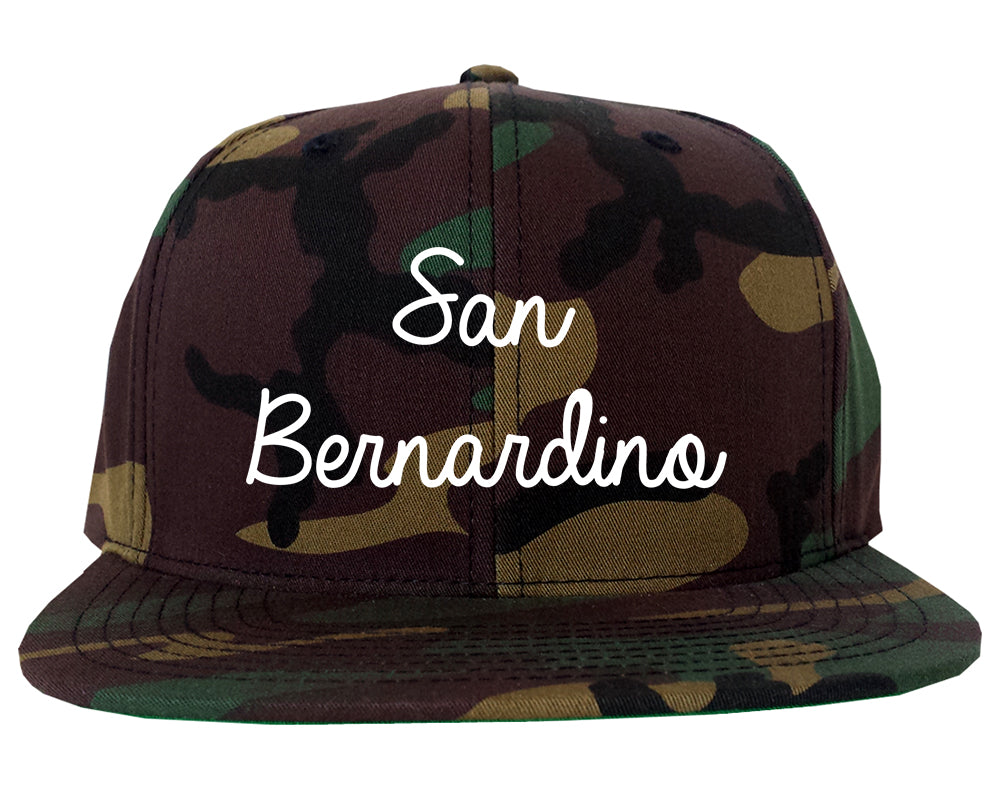 San Bernardino California CA Script Mens Snapback Hat Army Camo