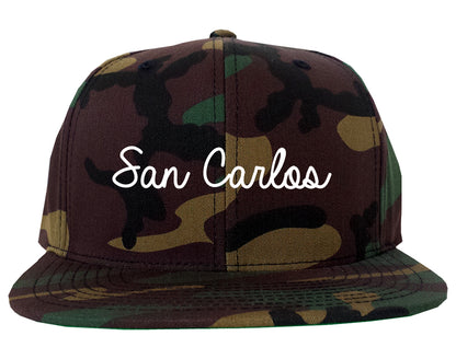 San Carlos California CA Script Mens Snapback Hat Army Camo