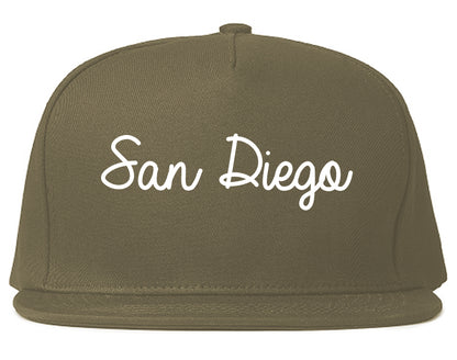 San Diego California CA Script Mens Snapback Hat Grey