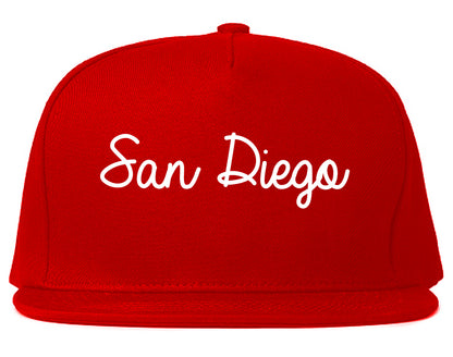 San Diego California CA Script Mens Snapback Hat Red