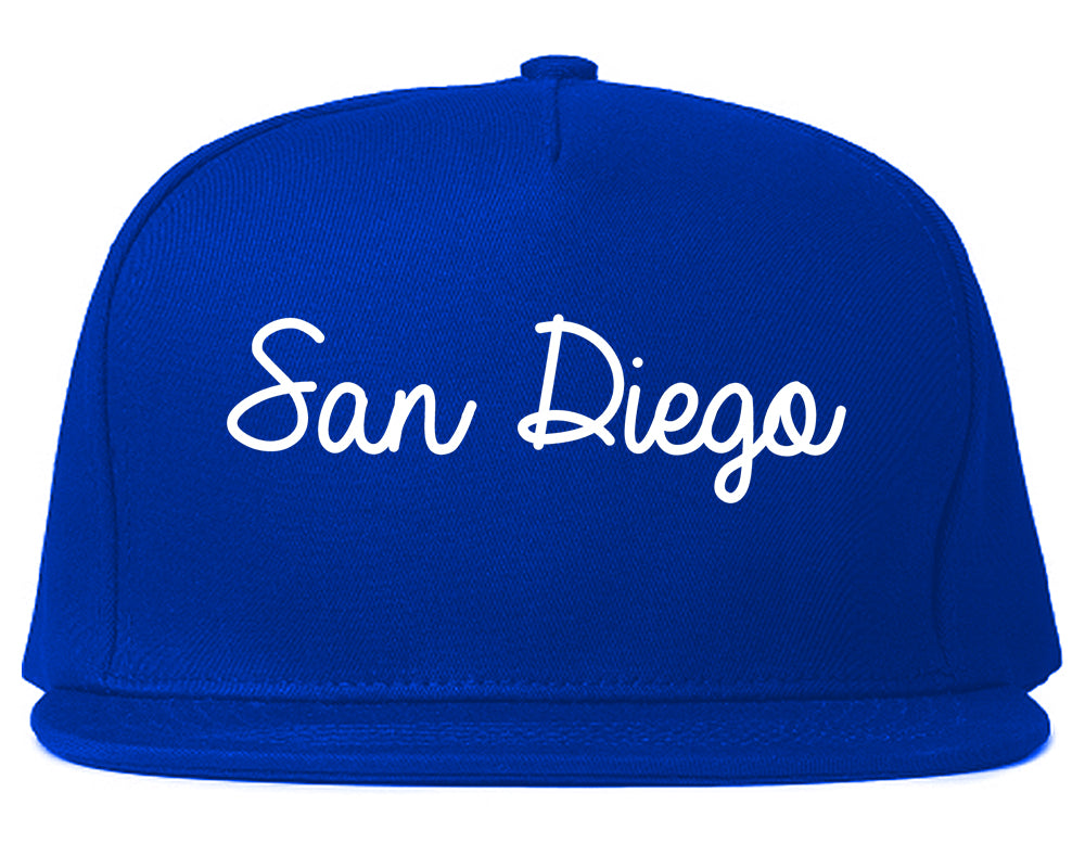 San Diego California CA Script Mens Snapback Hat Royal Blue