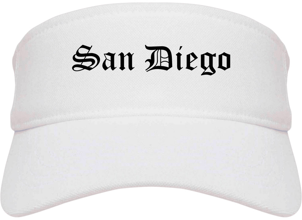 San Diego California CA Old English Mens Visor Cap Hat White