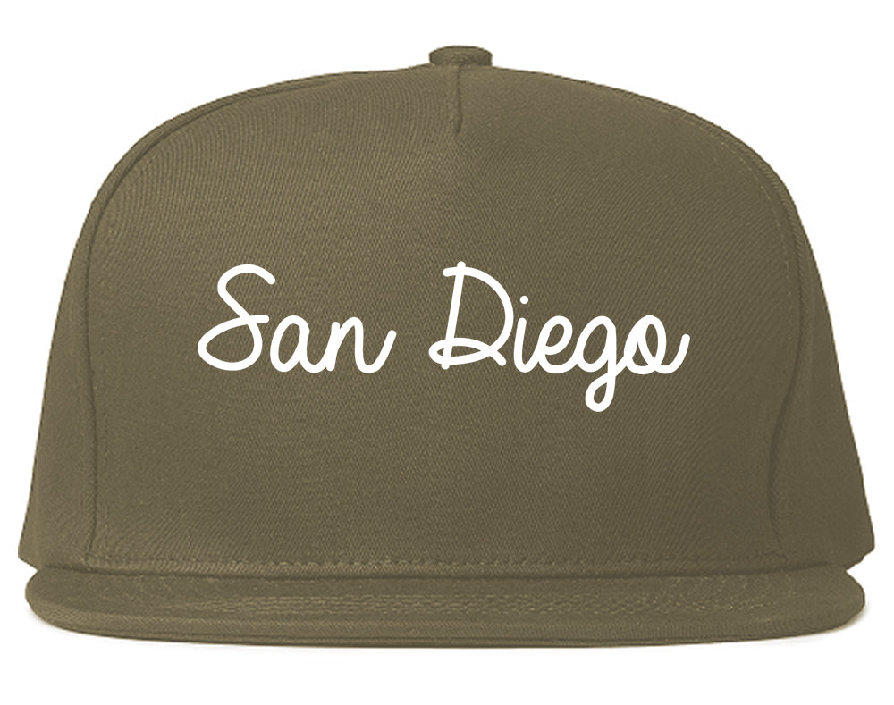 San Diego Texas TX Script Mens Snapback Hat Grey
