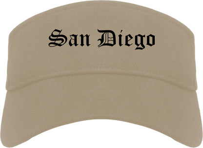 San Diego Texas TX Old English Mens Visor Cap Hat Khaki