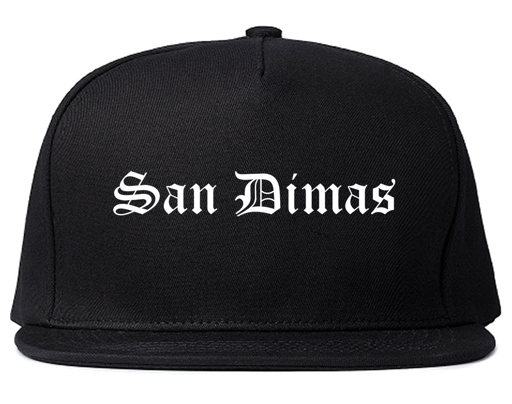San Dimas California CA Old English Mens Snapback Hat Black