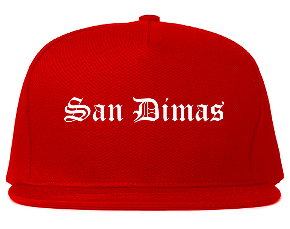 San Dimas California CA Old English Mens Snapback Hat Red