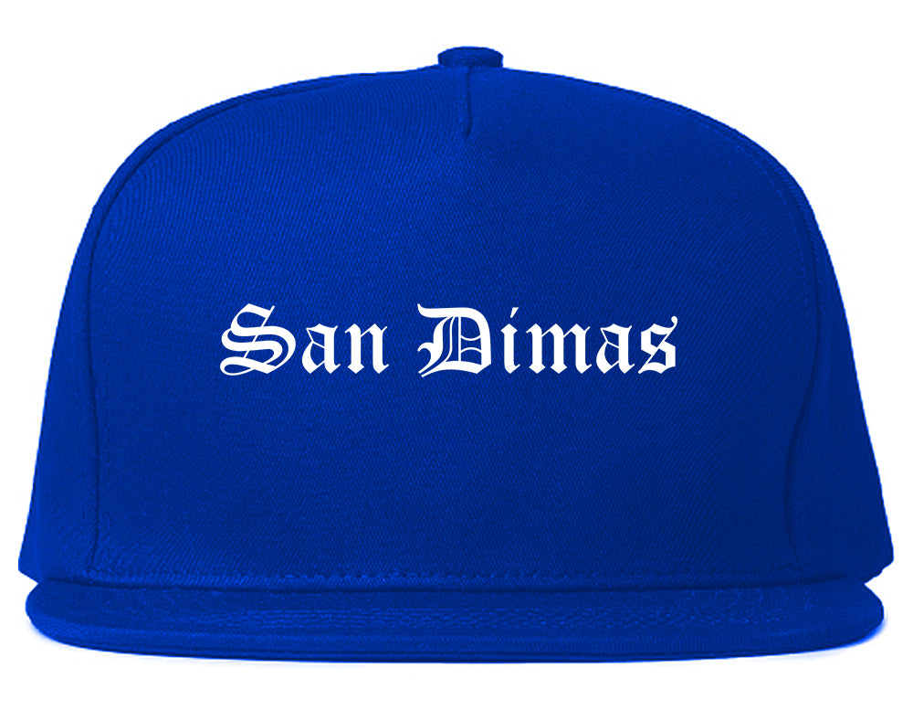 San Dimas California CA Old English Mens Snapback Hat Royal Blue