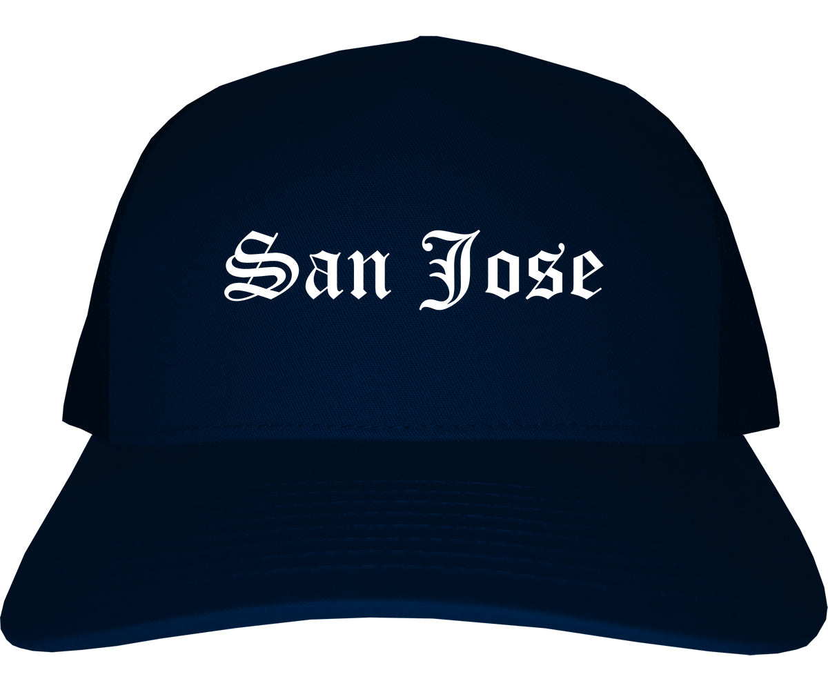 San Jose California CA Old English Mens Trucker Hat Cap Navy Blue