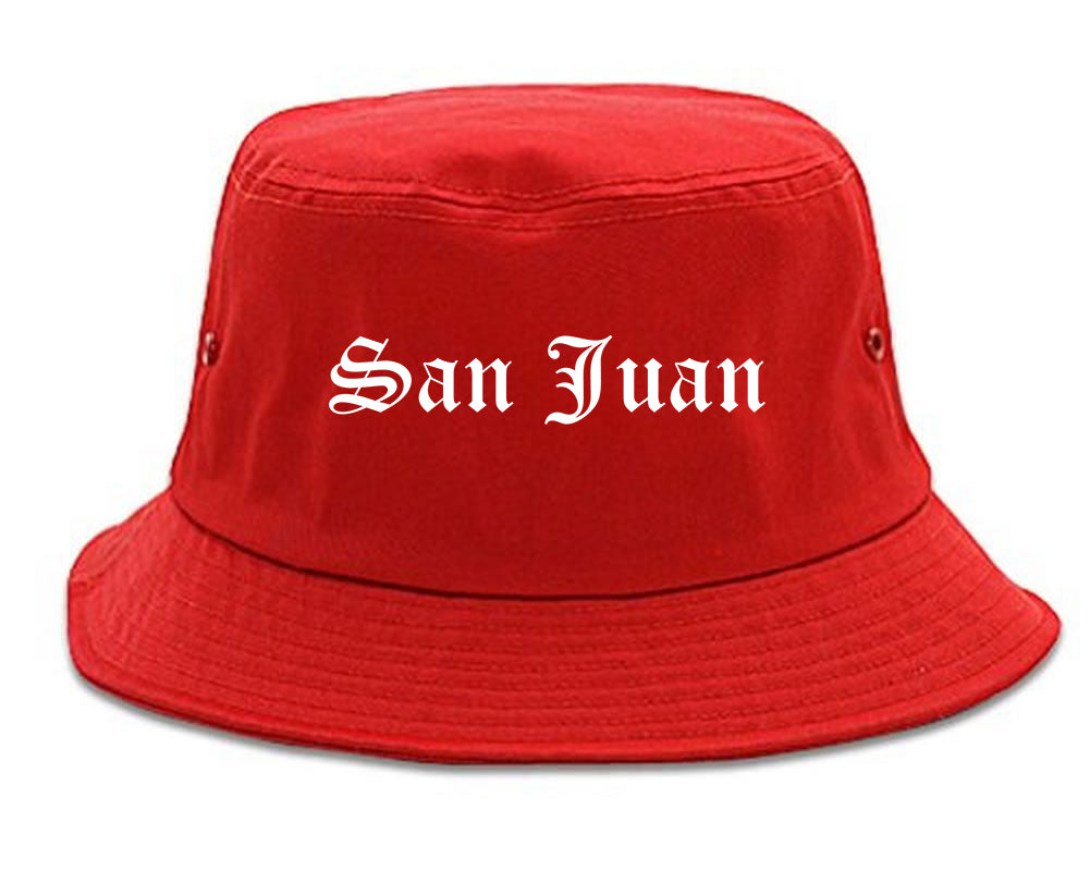 San Juan Texas TX Old English Mens Bucket Hat Red